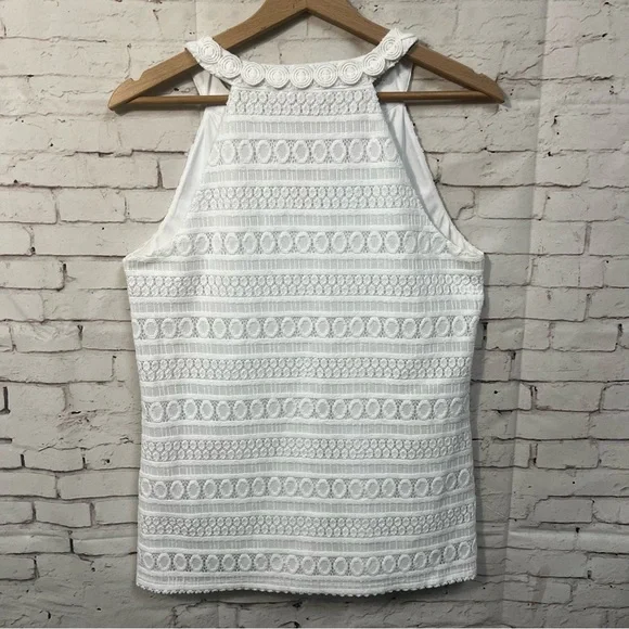 Lilly Pulitzer Arya Bubbly Stripe Knit Lace Tank Top Resort White Sz Small - Picture 2 of 7